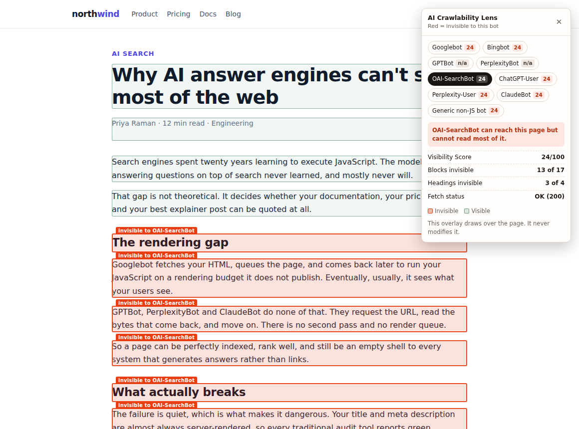 Invisible blocks highlighted on the page